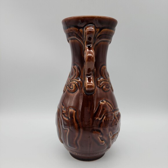 Mysterious Mold Cast Stoneware Brown Glaze Pottery Wine Decanter Monks with Flag - Picture 2 of 12